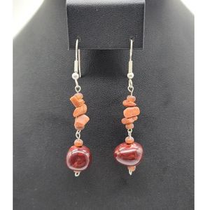 Natural Stone Dangle Drop Earrings Silver Tone